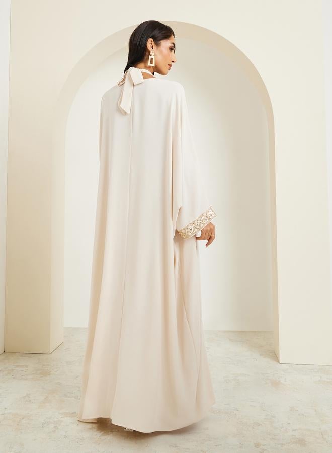 Amirah Sequined Lace Detail Abaya and Halter Neck Dress Modest Set - Image 5